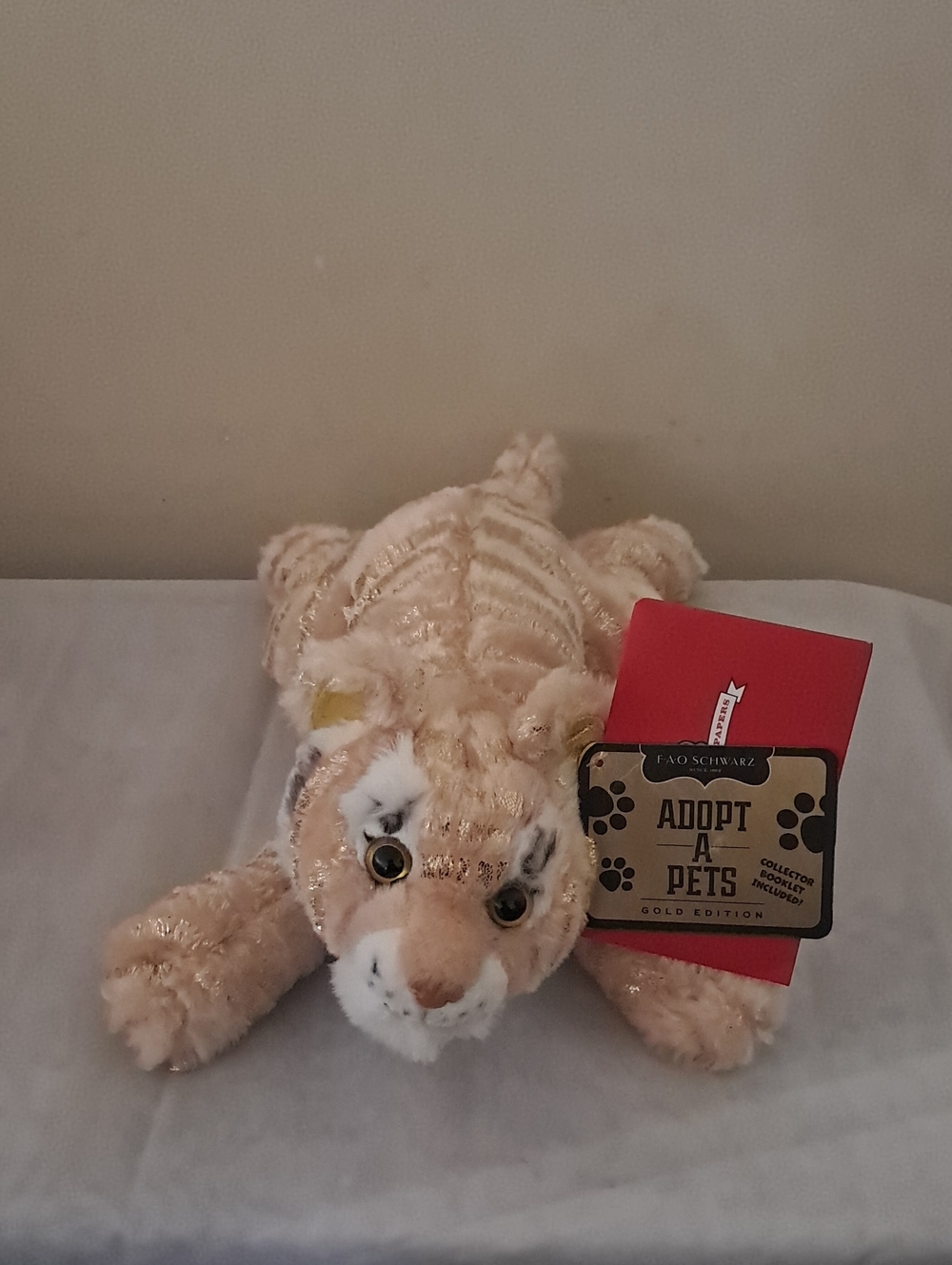 FAO Schwarz Cream-Beige Striped Plush Tiger Toy